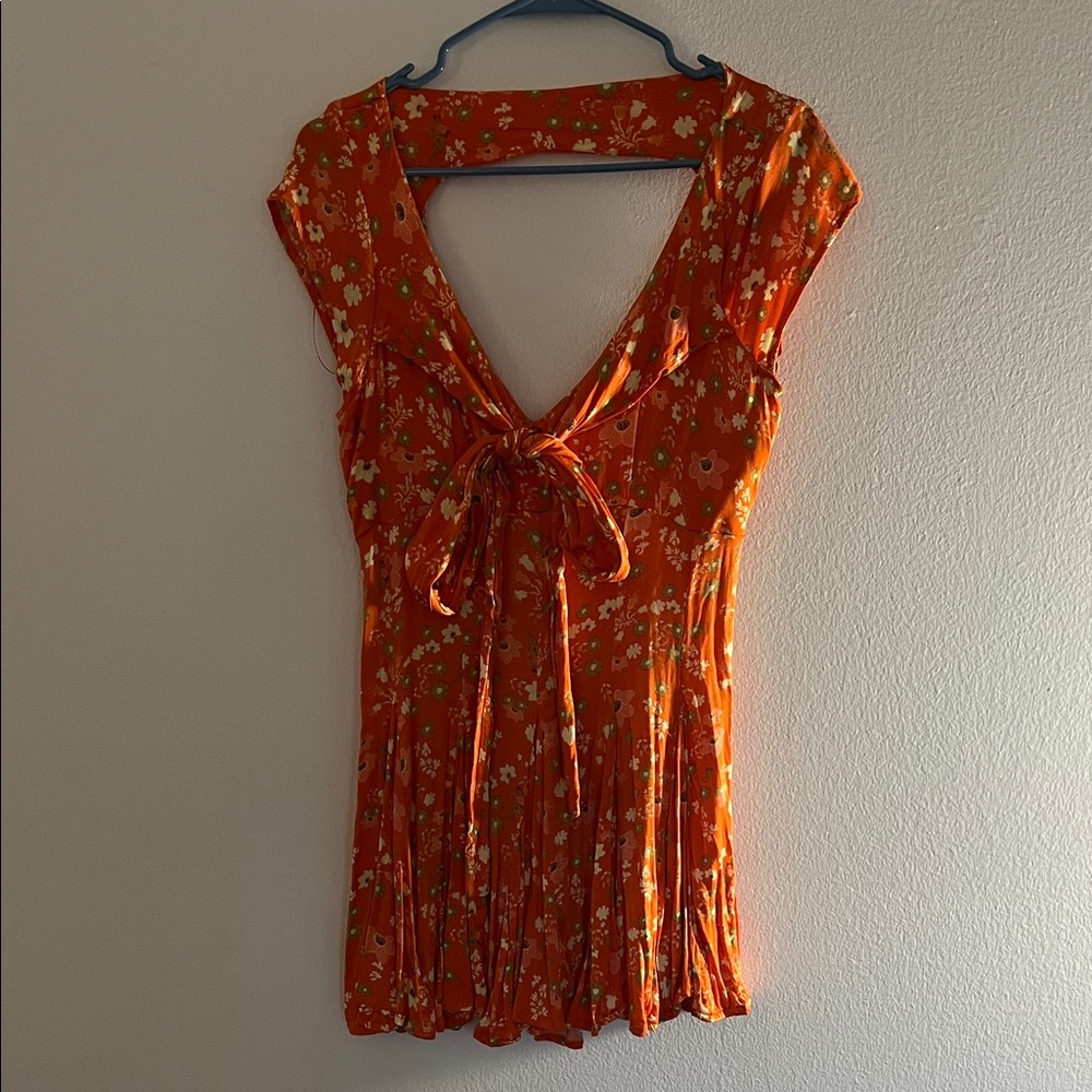 FREE PEOPLE Orange Floral Tie-Front Mini Dress